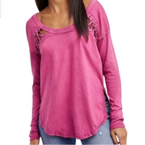Free People Tops - NWT Free People XS First Love Lace Up Tee Berry Twilight